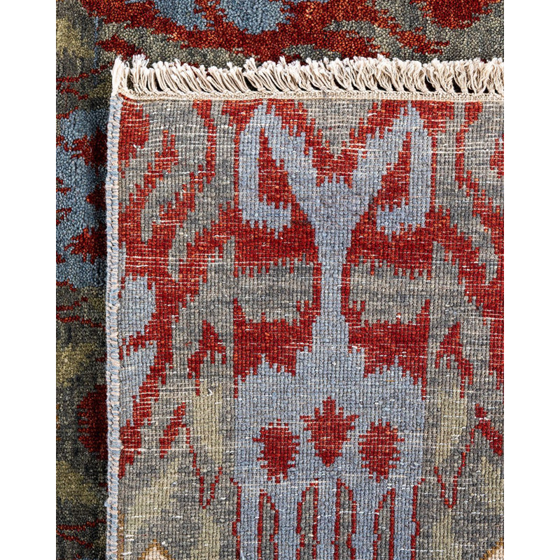 Tapis noué à la main unique en son genre Lynward - gris, 9 pi 2 po x 12 pi 3 po