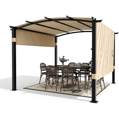 Pergola extérieure en métal 10 x 10 pi / 13 x 9 pi, pergola en métal arquée avec abat-jour rétractable pour patio