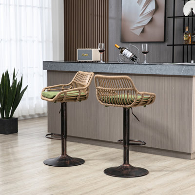 Tabourets de bar pivotants 2, chaise à hauteur de comptoir réglable avec repose-pieds pour les chaises de cuisine et de salle à manger de 2 - et salle à manger, base en métal robuste, housse de coussin en lin rembourré