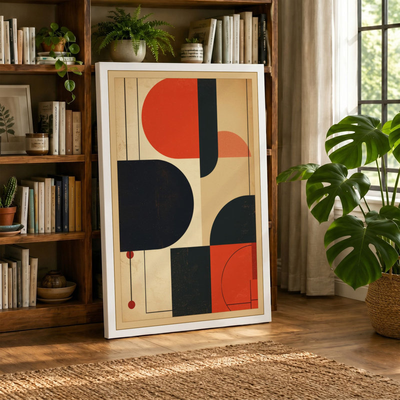 Red Forms Geometric - Wrapped Canvas, 36x24 - 91.4 x 61.0 cm, Cream Border