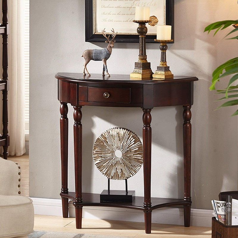 Console demi-cercle en bois massif brun, 39.37" H x 14.96" W x 34.65" D