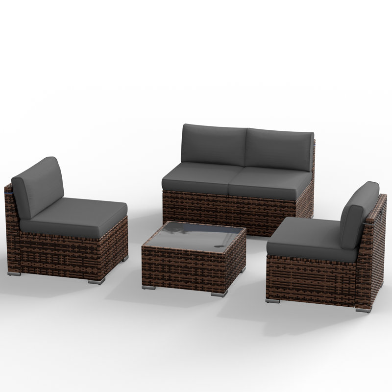 Ensemble de conversation pour 4 personnes avec coussins, Gris