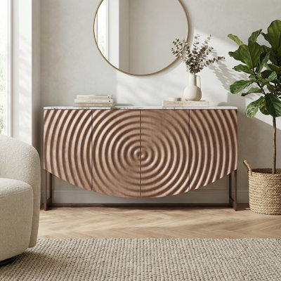 Contemporary Wave Texture Storage Cabinet with Marble-Effect Top - Multi-Functional Sideboard for Living Room and Dining Room Organization