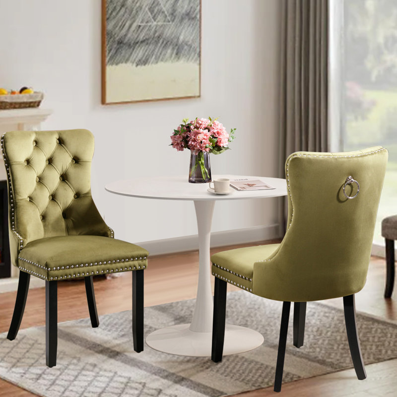 Round Dining Table Sets with 2 chairs, Oliver Green/Black, White