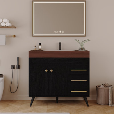 Meuble-lavabo sur pied 36 po avec lavabo en céramique et plateau en faux marbre 36 po