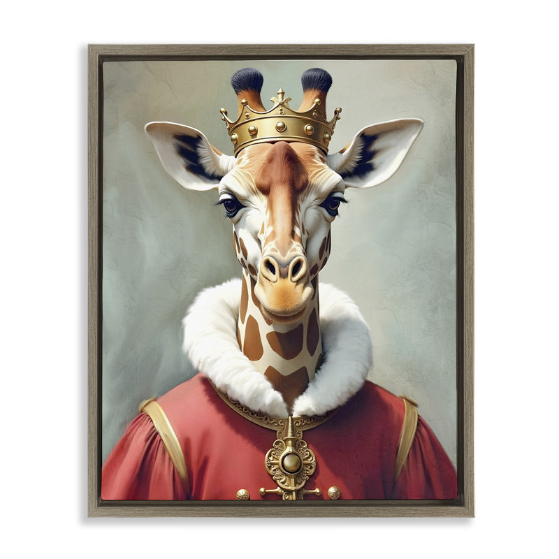«Girafe King Regal Portrait Floater», art mural par Kim Allen, H 21 po x l 17 po, Cadre flottant orme Montalcino