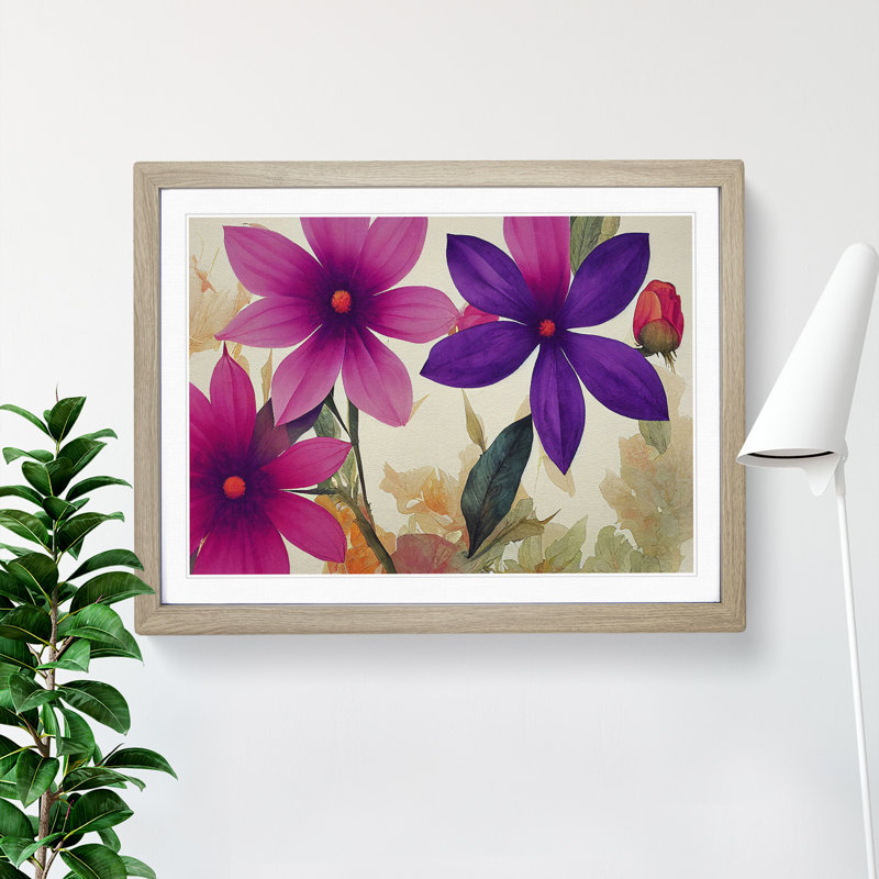 Epic Watercolour Flowers - Framed Print, 46cm H x 64cm W x 2cm D, Oak