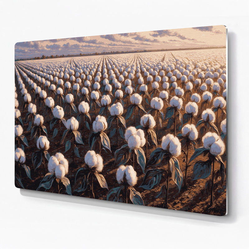 Plantes de coton fermier, art mural en métal noir, H 11 po x l 14 po