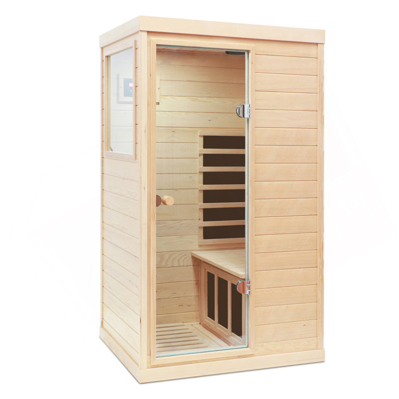 Hemlock Mini One Person Far Infrared Door On The Indoor Sauna Room, Left