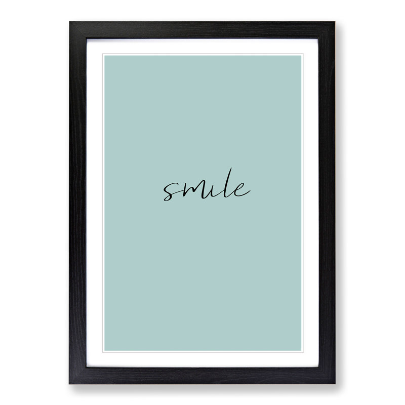 Smile V2 - Single Picture Frame Print on Wood, 65cm H x 48cm W x 2cm D, Black Framed