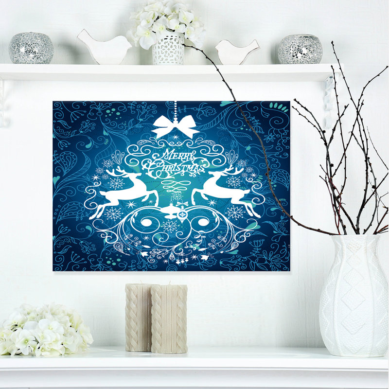 «Blue Merry Christmas Reindeer Snow Crystal», reproduction d'art graphique, H 20 po x l 20 po x P 1 po