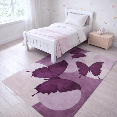Tapis papillon en laine touffeté à la main mauve et lavande Millwood