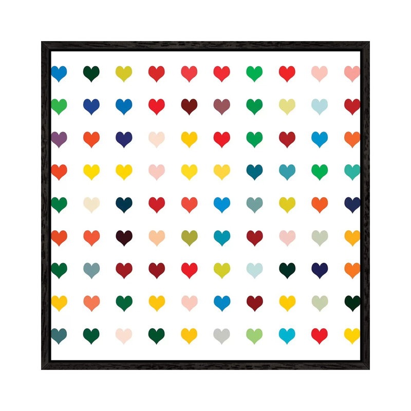 Black Heart 1 Piece Wall Art on Canvas, 45.72 cm H x 45.72 cm W, Black Framed