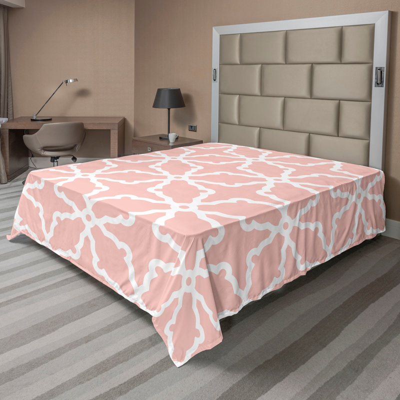 Drap plat moderne de style bohème Ambesonne, Saumon pâle / motif oriental blanc, Drap plat de taille très grand