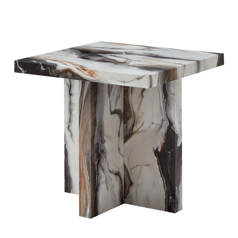 Table de bout ronde carrée Cavira, Blanc cassé / blanc