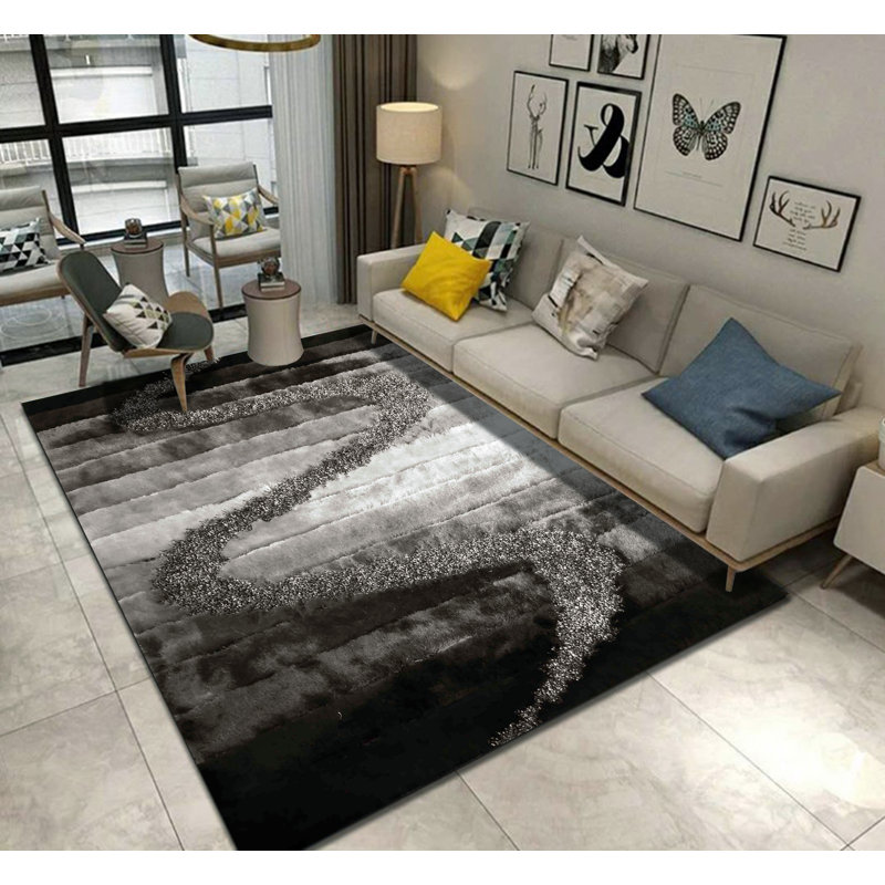 Tapis gris / noir en coton touffeté à la main Nevin, Rectangle 8 pi x 11 pi