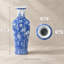 Vase en porcelaine bleue et blanche avec motif de grenade et floral, 7,66 x 20,2 pouces