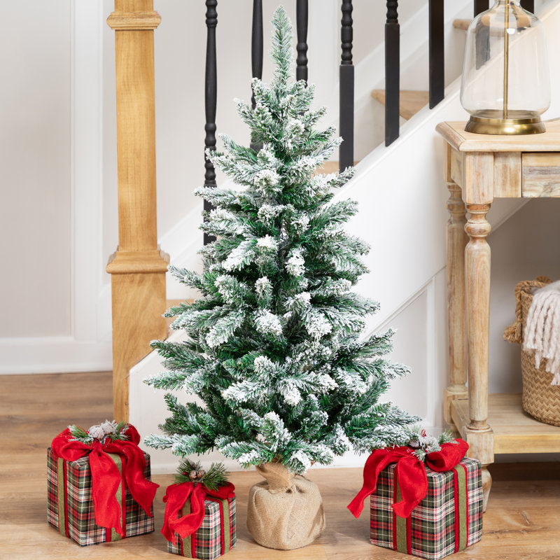 Frosted Pine Artificial Christmas Tree In Burlap Base - Unlit, 42" H x 20" W x 20" D