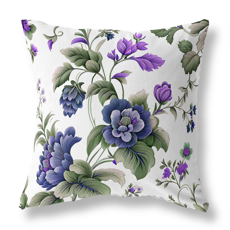 Coussin Orchit, H 16 po x l 16 po, Bleu / blanc / vert floral