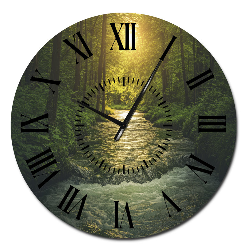 Lever du soleil sur une rivière sinueuse - Horloge murale rustique en métal, Surdimensionné