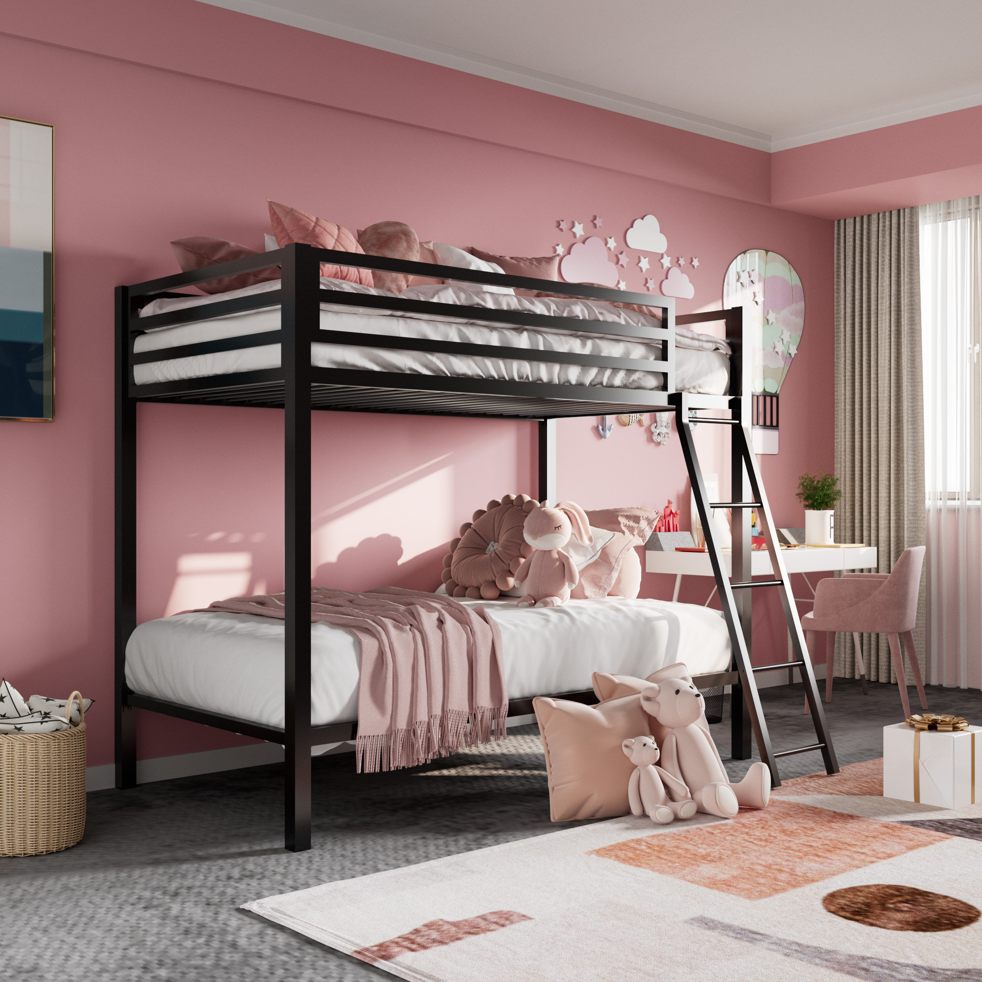Koffler Kids Bunk Metal Bed Frame Viv + Rae Color: Black Size: Twin, image size:2000x2000