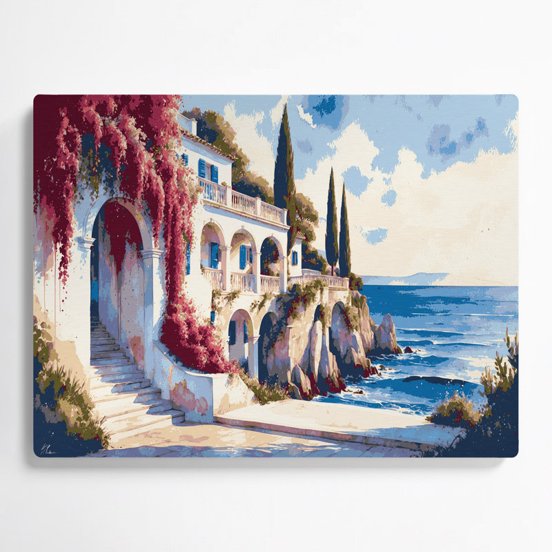 Art mural blanc en métal Coastal Maritime Villa