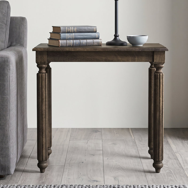  Locke 23.6" Rustic Solid Wood Turned Leg Rectangular End Table, Brown