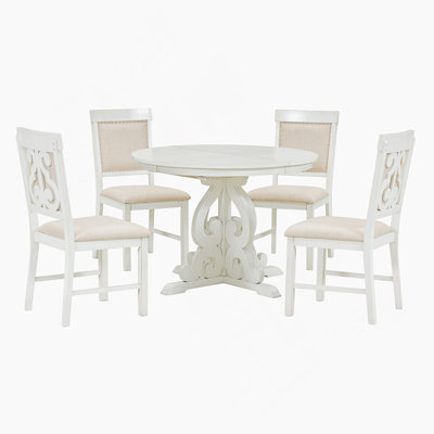 5-Piece Retro Functional Dining Set, 1 Extendable Table with a 16-inch Leaf(Antique White) -  Ophelia & Co., CAF64CE4CC124EEAB54FDA41A8B2688D