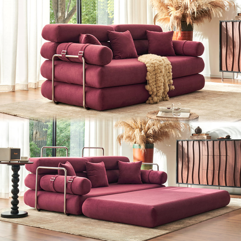 Canapé-lit modulaire convertible en forme de L, tissu chenille bourgogne adapté aux animaux de compagnie, mousse à haute densité 4 couches, canapé-lit moderne pour le salon