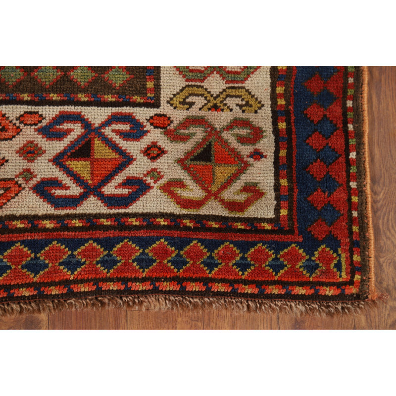 Tapis pré-1900 à motif de teinture de légumes Kazak antique 4 x 6