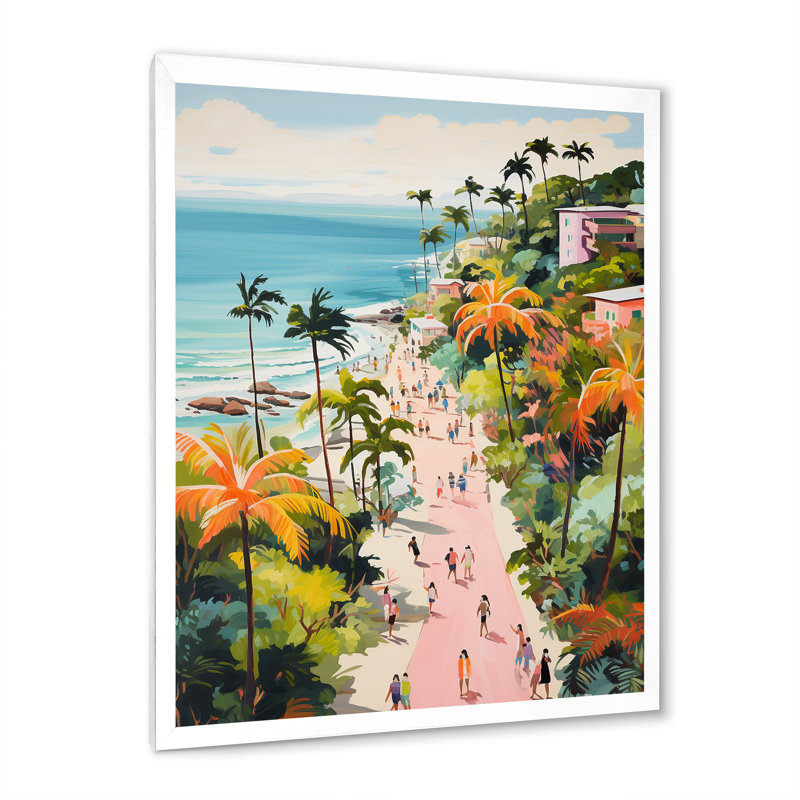 Scène de plage côtière, paradis en couleur pastel II - art de la plage côtière, Cadre simple blanc