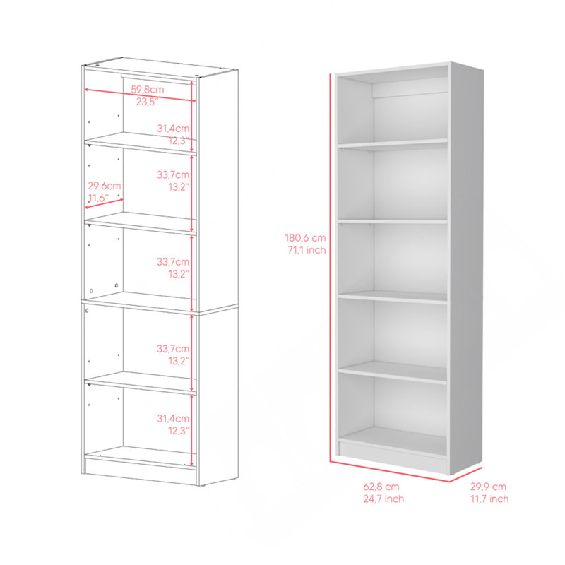 Bibliothèque à 4 tablettes, bureau, blanc, Blanc