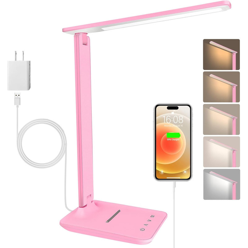Lampe de bureau à DEL rose avec port USB First Gen 