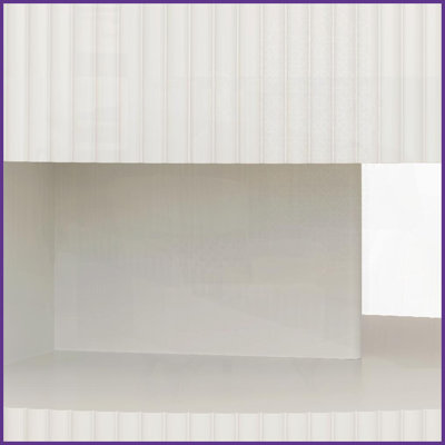 Table basse ronde blanche 31,5 po avec rangement - Rayures verticales, peu encombrante pour le salon, panneau de fibres à densité moyenne facile à nettoyer