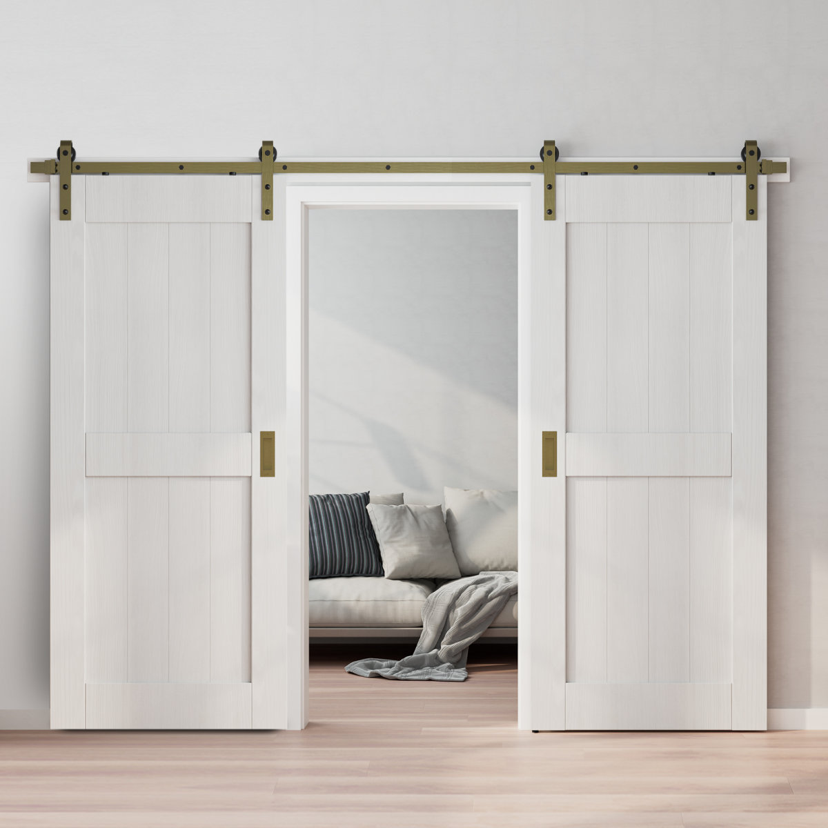 ATT Classic Brass Single Sliding Barn Door Hardware Kit with Track/Rail ...