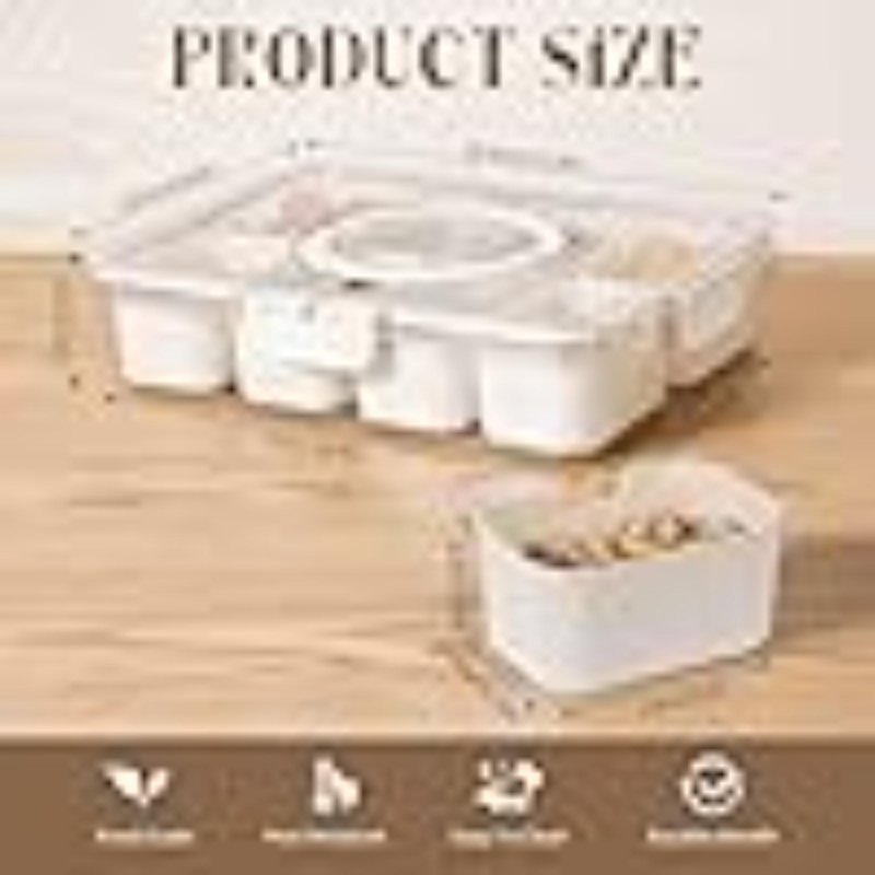 Divided Serving Tray With Lid And Handle, Snackle Box Charcuterie Container Portable For Snack Platters Reusable Clear Organizer 8 Compartments For Candy, Fruits, Nuts Perfect For Party Entertaining