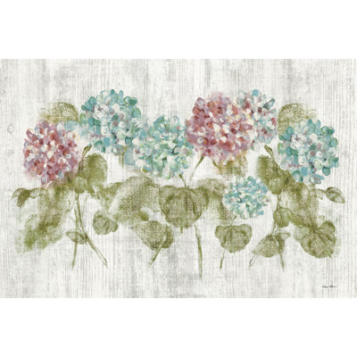 Vibrant Row of Hydrangea on Wood 1 Piece Wrapped Canvas Painting