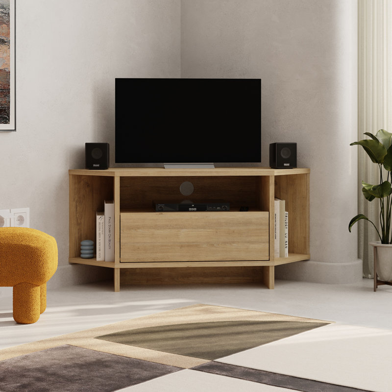 Viva Corner TV Stand Modern Storage Unit for TVs up to 34 inches, Oak