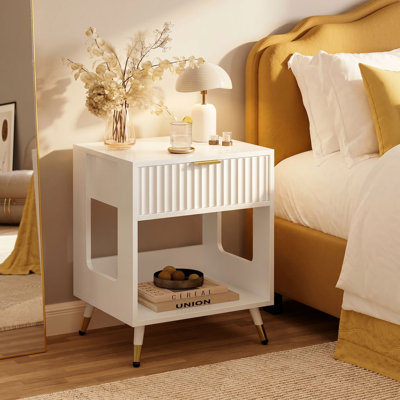 Single-drawer Nightstand with Grooved Finish and Open Storage