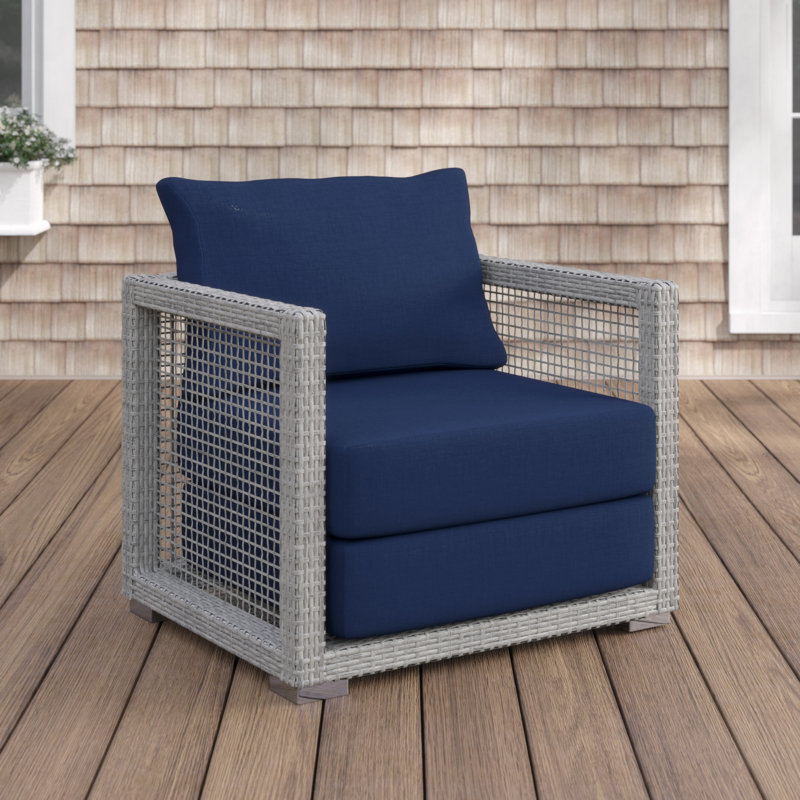 Fauteuil d'extérieur en rotin Aura, Bleu marine