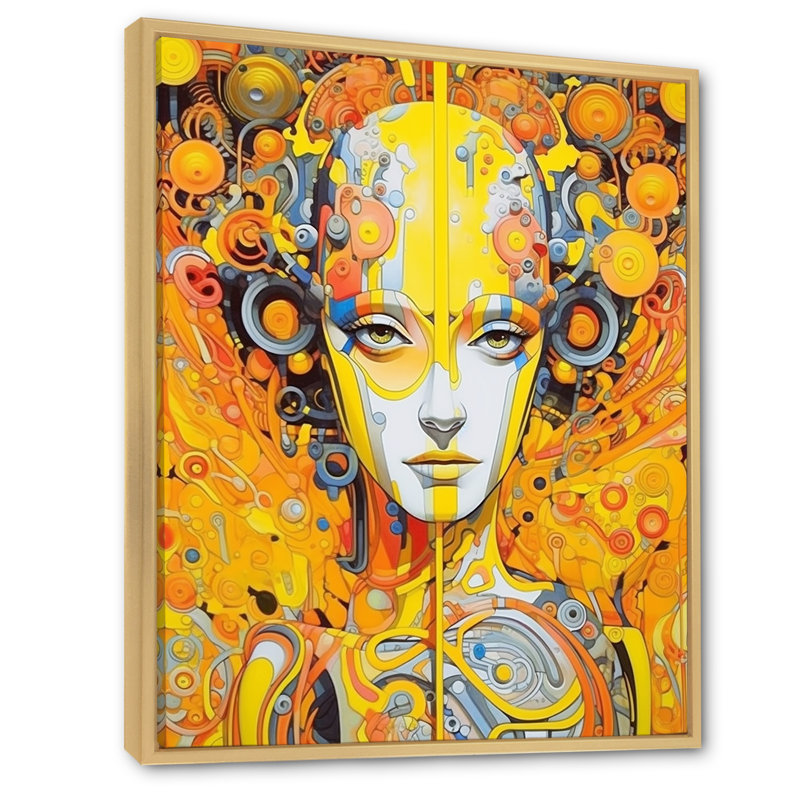Illustration charmante de Robots charmants - Impression, H 20 po x l 12 po x P 1 po, Cadre flottant brun