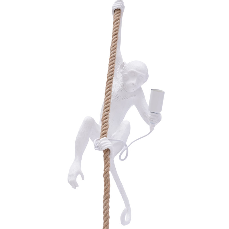 Luminaire suspendu en corde de chanvre et résine, Blanc