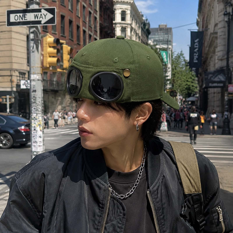 Lunettes de soleil de style lampe fantôme, casquette de baseball de rue, Army Green