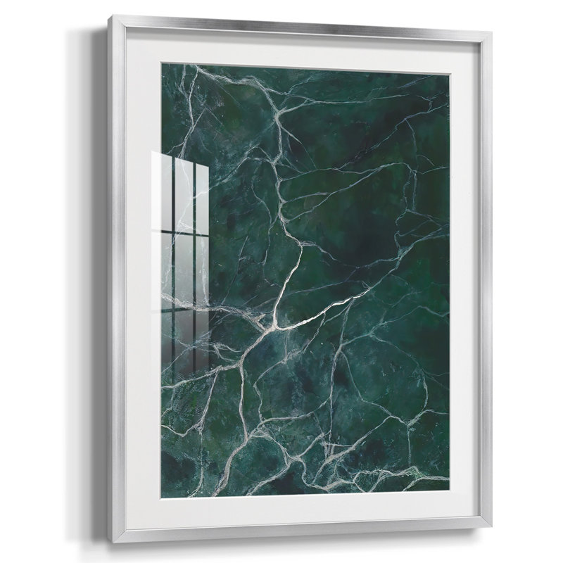 Jade marbre II, Blanc, Papier avec cadre argenté