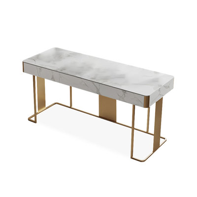 Picture Color+Gold Rectangular Sintered Stone+Stainless Steel with 3 Drawers Desk
