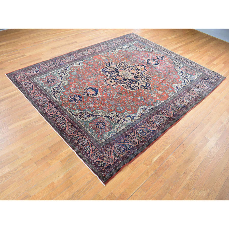 Tapis unique en laine de 9 pi x 12 pi des années 1900 rouge