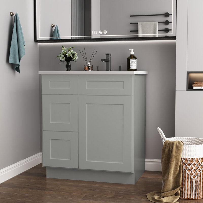 30 In. W X 21 In. D X 34.5 In. H In Shaker Plywood Ready To Assemble Floor Vanity Sink Base Kitchen Cabinet With Left Door