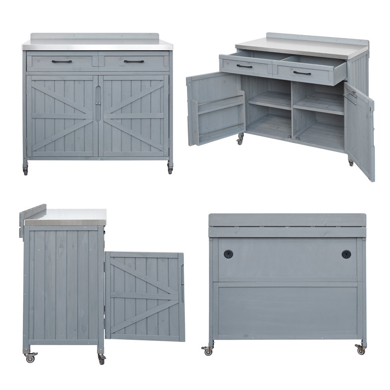 Chariot de cuisine d'extérieur modulaire 2 pièces avec évier en acier inoxydable, armoires de rangement, ensemble de drain et égout