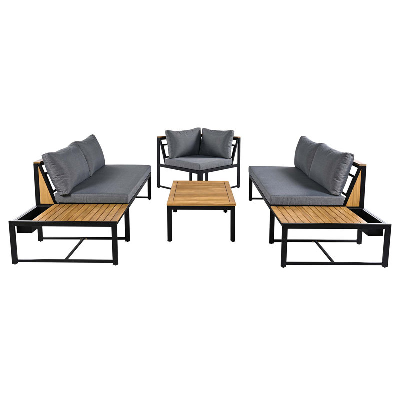Ensemble de canapés d'extérieur 4 pièces avec coussins imperméables, Gris