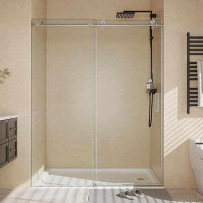 44-48" W x 76"H Shower Doors, Frameless Shower Door, Sliding Glass with 1/4" (6mm) Clear Tempered Glass for Bathroom,Matte Black